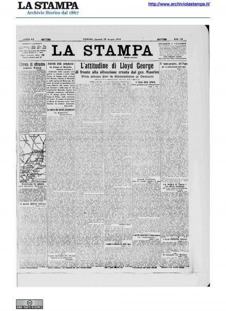 La prima pagina de La Stampa del 10 maggio 1918