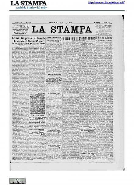 La prima pagina de La Stampa del 14 maggio 1918