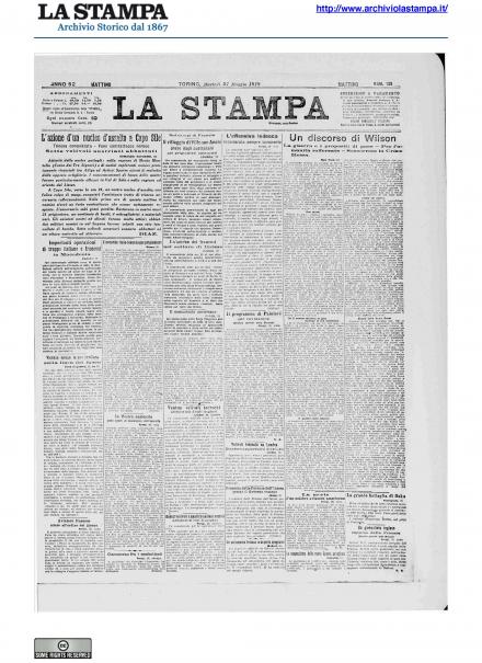 La prima pagina de La Stampa del 21 maggio 1918