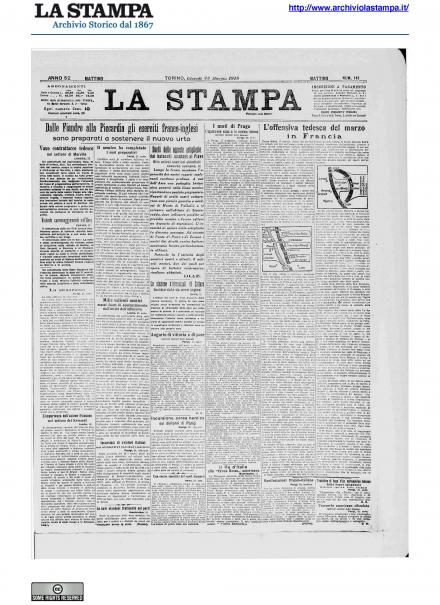 La prima pagina de La Stampa del 23 maggio 1918