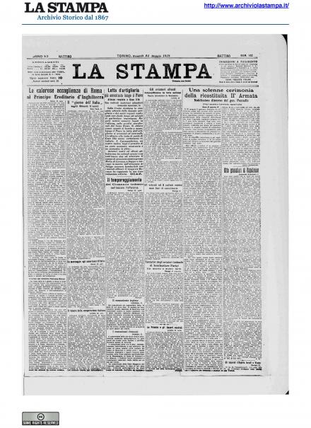 La prima pagina de La Stampa del 24 maggio 1918