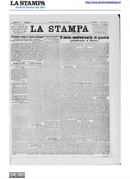 La prima pagina de La Stampa del 25 maggio 1918