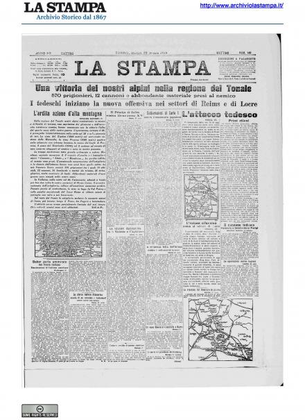 La prima pagina de La Stampa del 28 maggio 1918