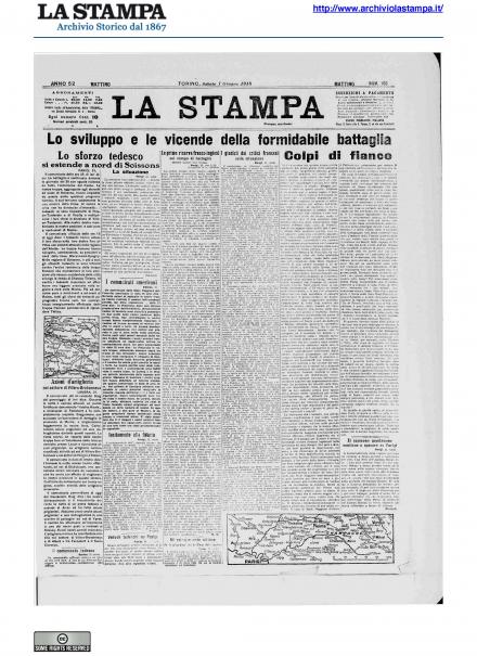 La prima pagina de La Stampa del primo giugno 1918