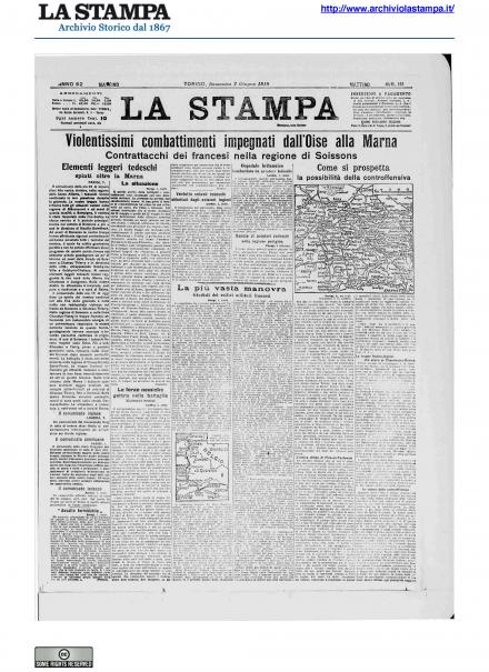 La prima pagina de La Stampa del 2 giugno 1918