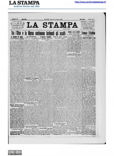 La prima pagina de La Stampa del 3 giugno 1918