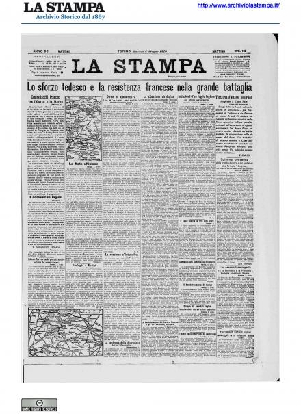 La prima pagina de La Stampa del 4 giugno 1918