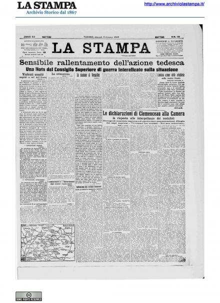La prima pagina de La Stampa del 6 giugno 1918