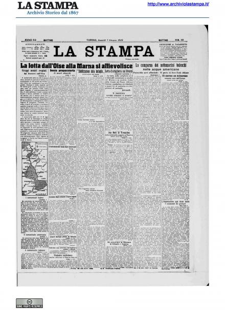 La prima pagina de La Stampa del 7 giugno 1918