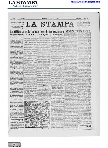 La prima pagina de La Stampa del 8 giugno 1918