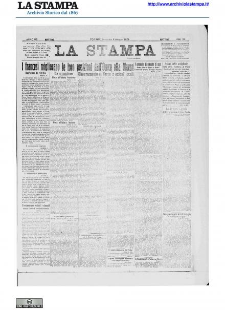 La prima pagina de La Stampa del 9 giugno 1918