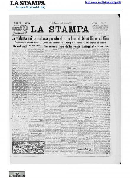 La prima pagina de La Stampa del 11 giugno 1918