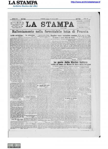La prima pagina de La Stampa del 15 giugno 1918