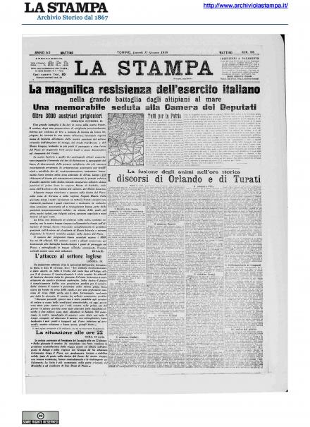 La prima pagina de La Stampa del 17 giugno 1918