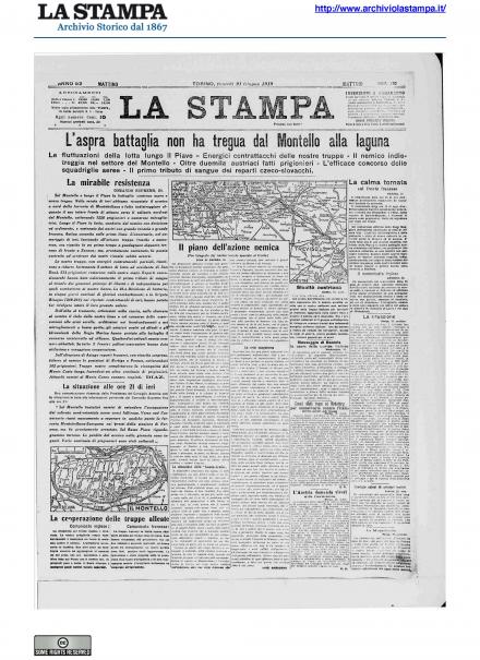 La prima pagina de La Stampa del 21 giugno 1918