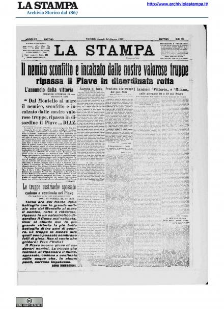 La prima pagina de La Stampa del 24 giugno 1918