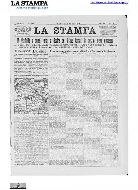 La prima pagina de La Stampa del 25 giugno 1918