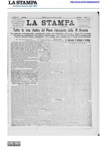 La prima pagina de La Stampa del 26 giugno 1918