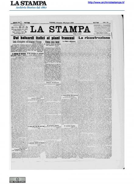 La prima pagina de La Stampa del 30 giugno 1918