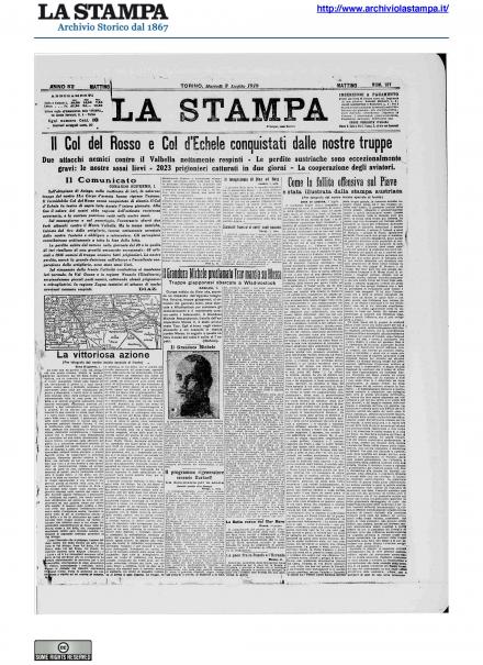 La prima pagina de La Stampa del 2 luglio 1918
