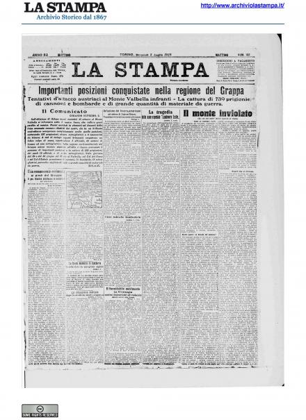 La prima pagina de La Stampa del 3 luglio 1918