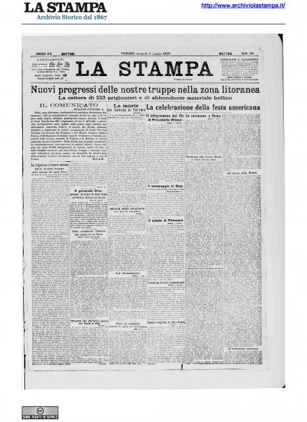 La prima pagina de La Stampa del 5 luglio 1918