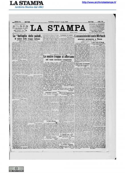 La prima pagina de La Stampa del 8 luglio 1918
