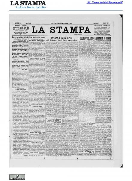 La prima pagina de La Stampa del 11 luglio 1918