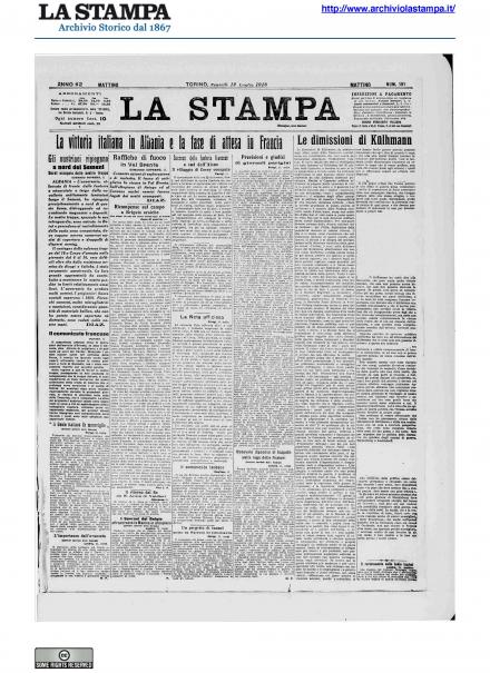 La prima pagina de La Stampa del 12 luglio 1918