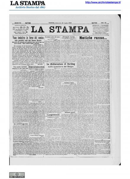 La prima pagina de La Stampa del 14 luglio 1918