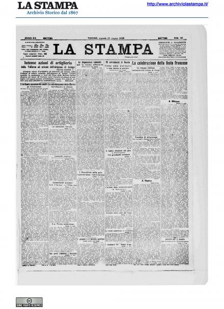 La prima pagina de La Stampa del 15 luglio 1918