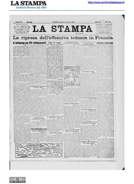 La prima pagina de La Stampa del 16 luglio 1918