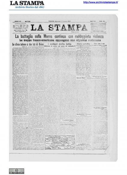 La prima pagina de La Stampa del 17 luglio 1918