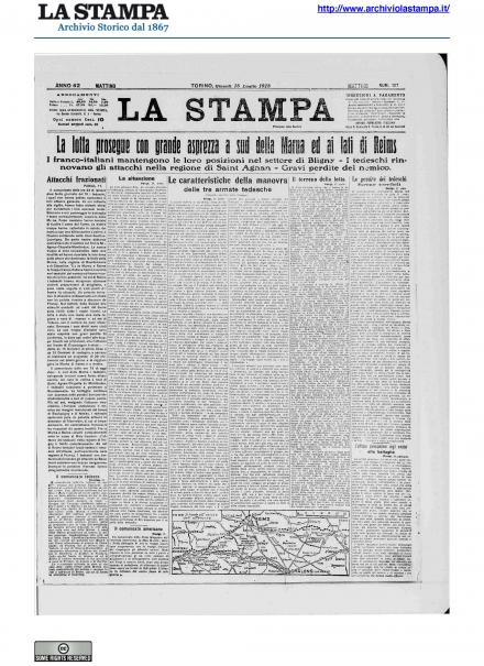 La prima pagina de La Stampa del 18 luglio 1918