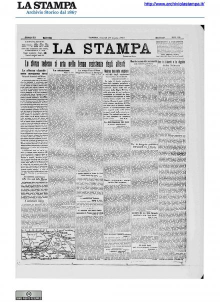 La prima pagina de La Stampa del 19 luglio 1918