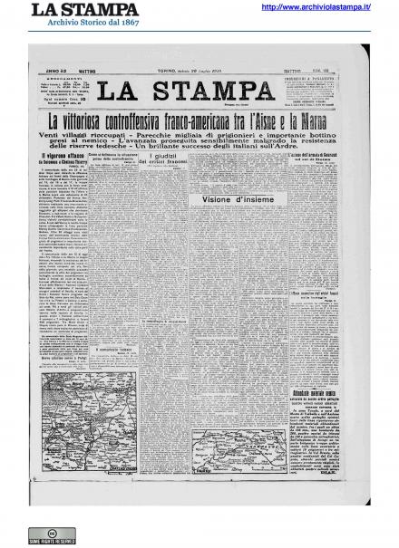 La prima pagina de La Stampa del 20 luglio 1918
