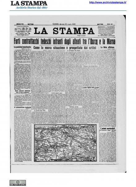 La prima pagina de La Stampa del 23 luglio 1918