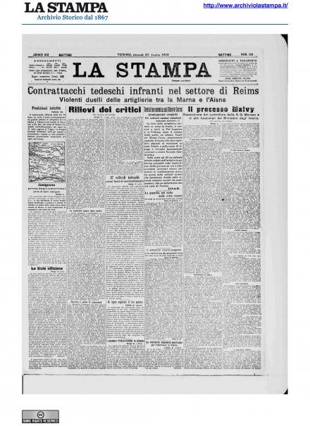 La prima pagina de La Stampa del 25 luglio 1918