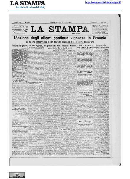 La prima pagina de La Stampa del 26 luglio 1918