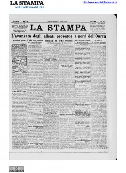 La prima pagina de La Stampa del 27 luglio 1918
