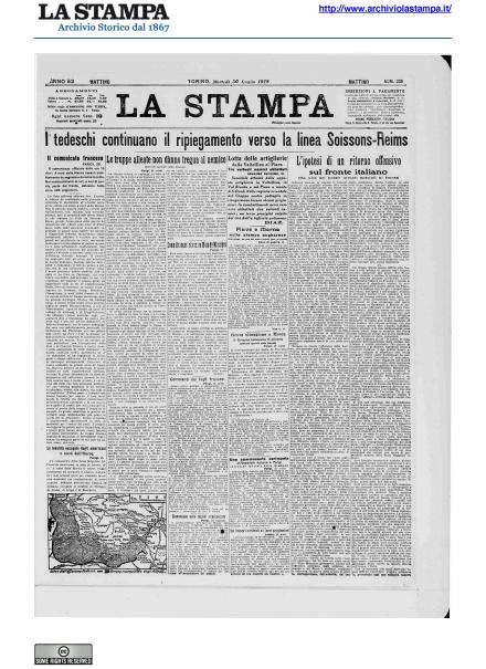 La prima pagina de La Stampa del 30 luglio 1918