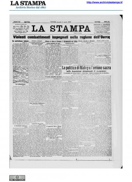 La prima pagina de La Stampa del primo agosto 1918