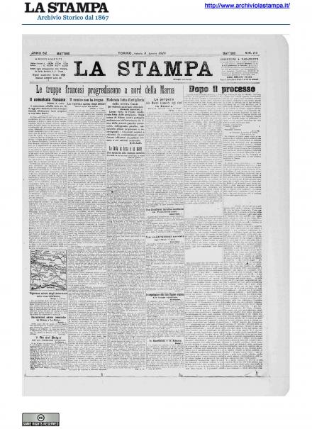 La prima pagina de La Stampa del 3 agosto 1918