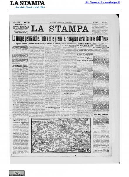 La prima pagina de La Stampa del 4 agosto 1918