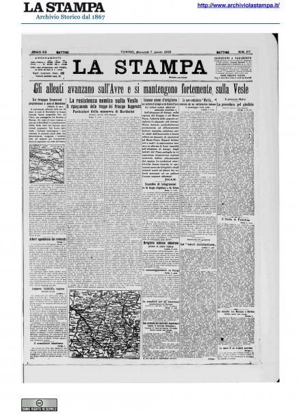 La prima pagina de La Stampa del 7 agosto 1918