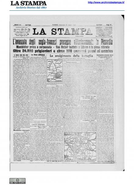 La prima pagina de La Stampa del 11 agosto 1918