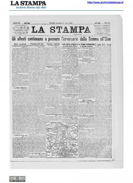 La prima pagina de La Stampa del 14 agosto 1918