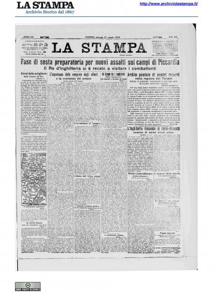 La prima pagina de La Stampa del 15 agosto 1918