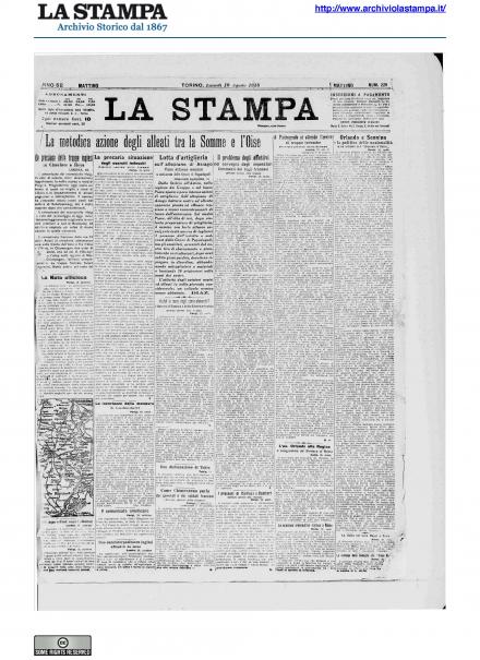 La prima pagina de La Stampa del 19 agosto 1918