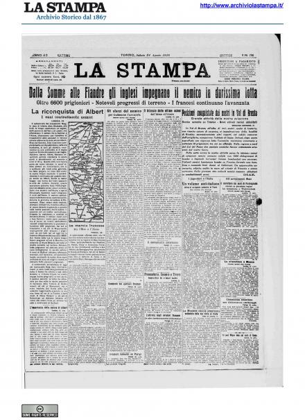 La prima pagina de La Stampa del 24 agosto 1918